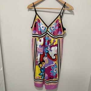 Cute and colorful dress with mid century modern type floral pattern size 8